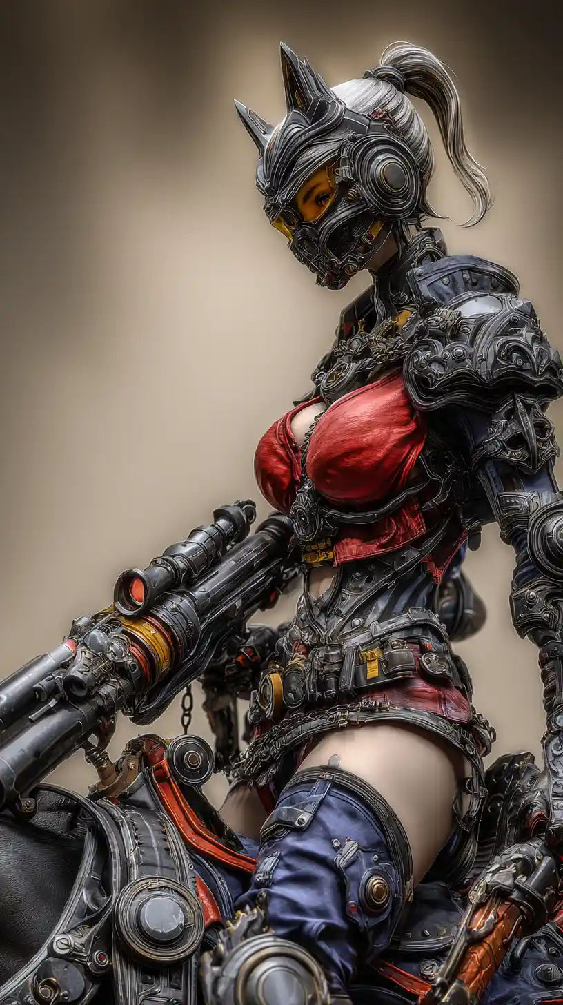 Close up anime warrior woman with mask and armor
