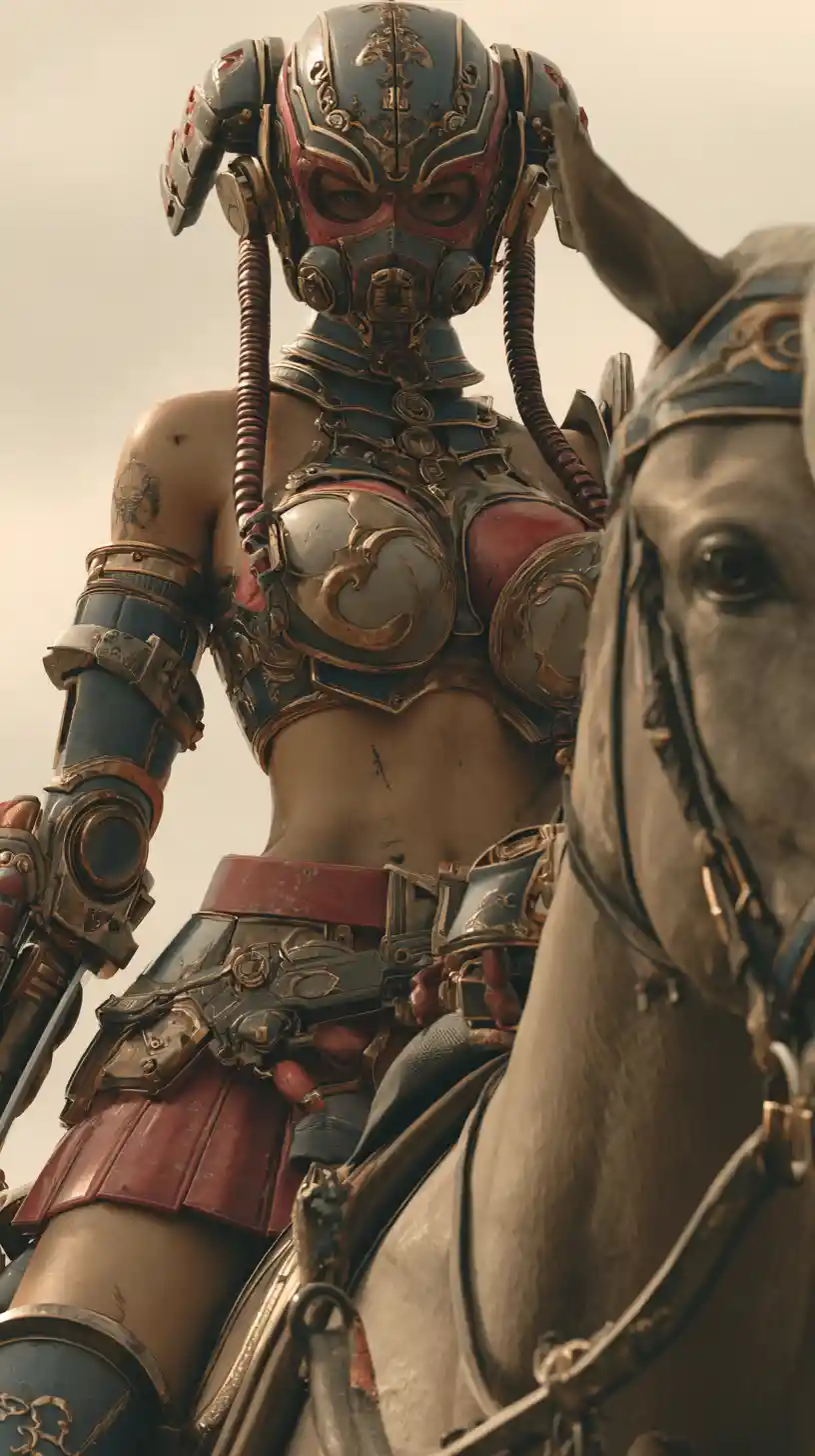Close up of tattooed masked anime warrior girl