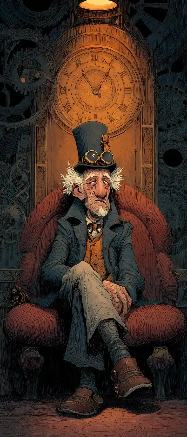 Elderly Man With Brass Pocket Watch In Clock Tower