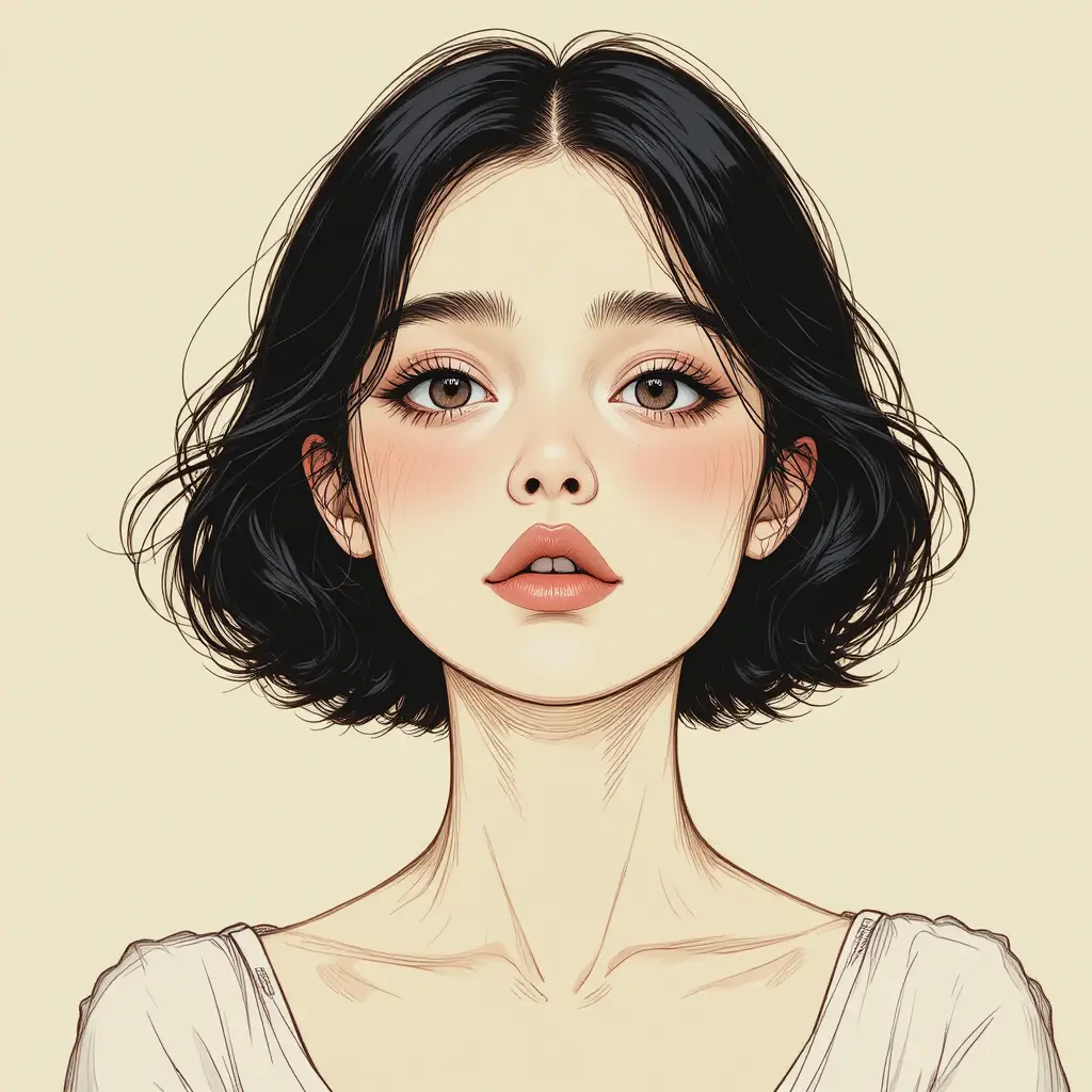 Delicate sketch portrait of a young woman in soft light