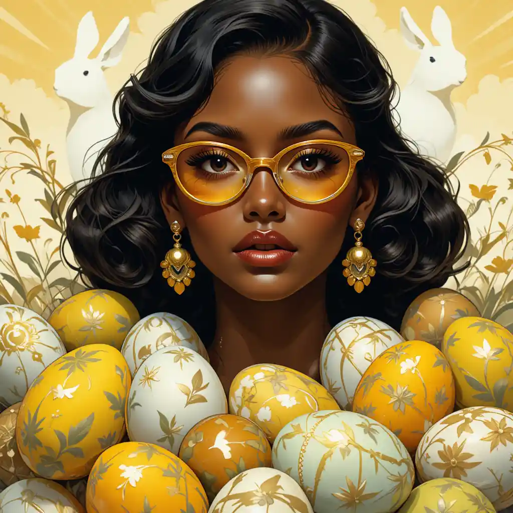 Glamorous black woman with glasses in bold pop art scene