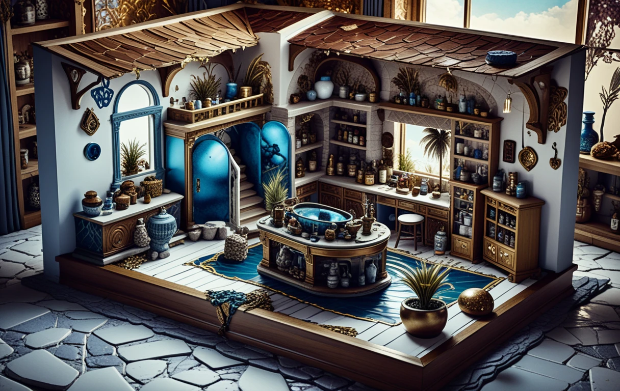 Casa em miniatura 3D isométrica em uma ilha flutuante de fantasia