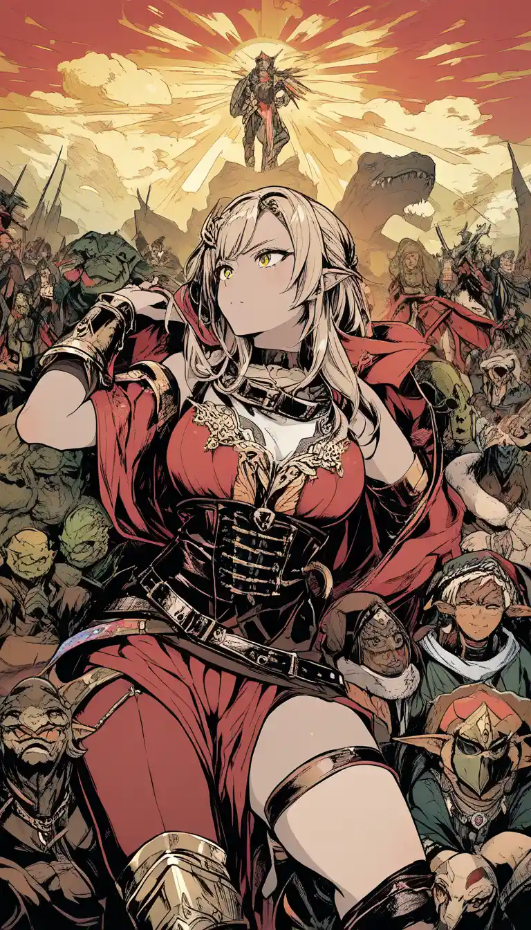 Proud reptilian warrior woman in red and white armor