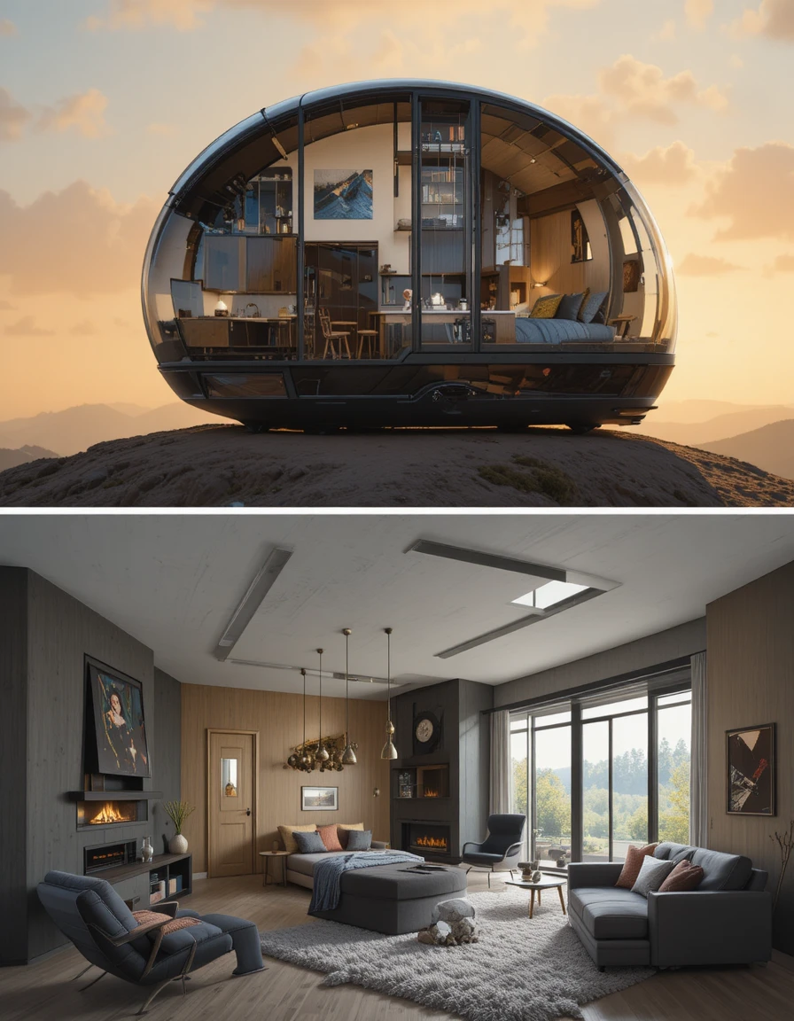 バイクヘルメット型のモダンハウスと居心地の良いインテリア