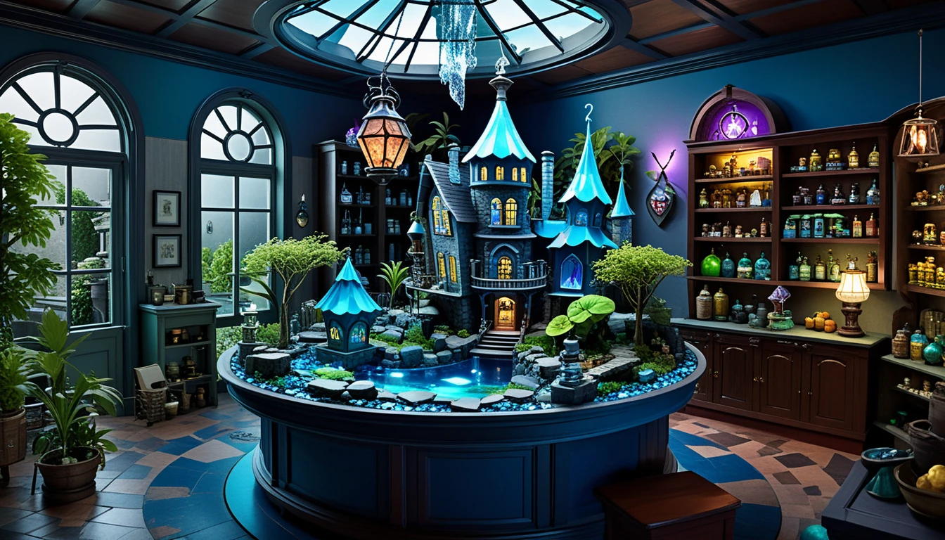 Casa em miniatura 3D isométrica em uma ilha flutuante de fantasia