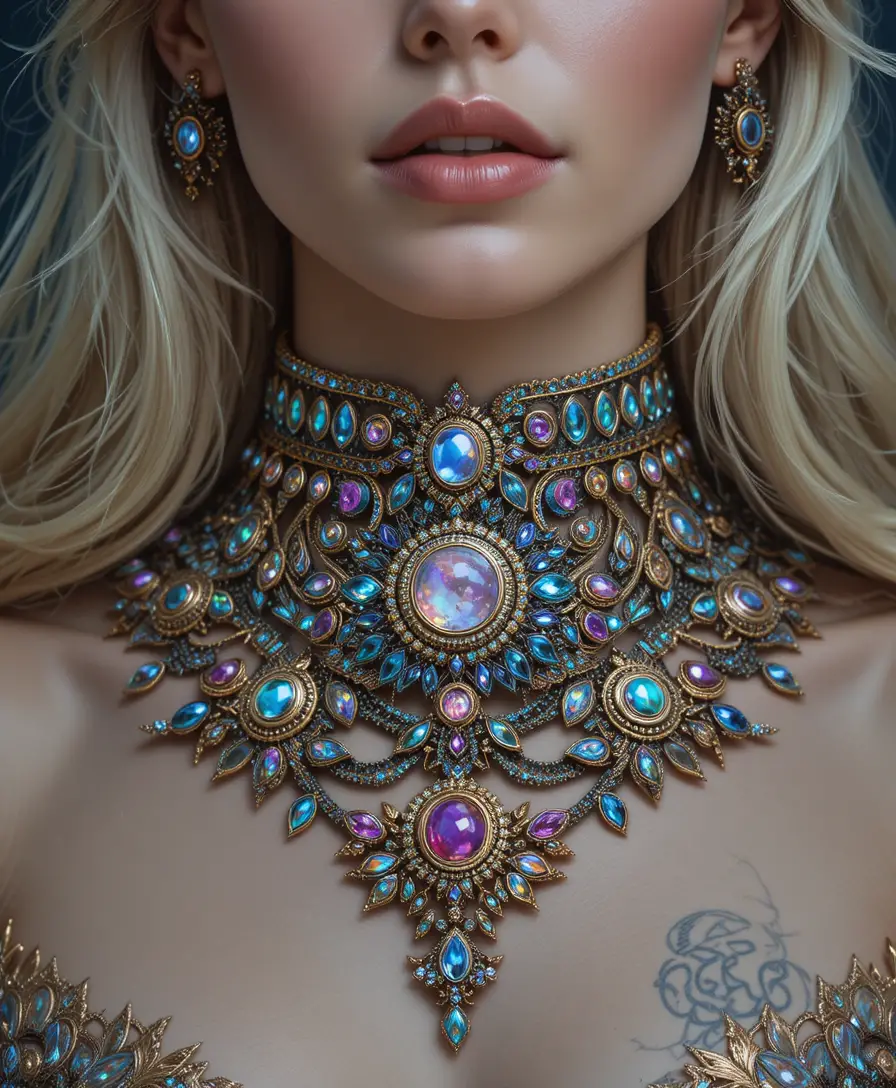 Fantasy gemstone choker with celestial moon and star motifs