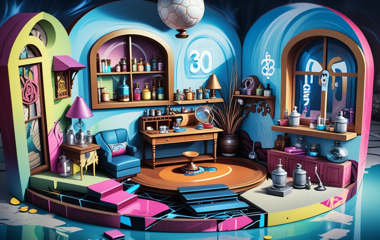 Casa em miniatura 3D isométrica em uma ilha flutuante de fantasia