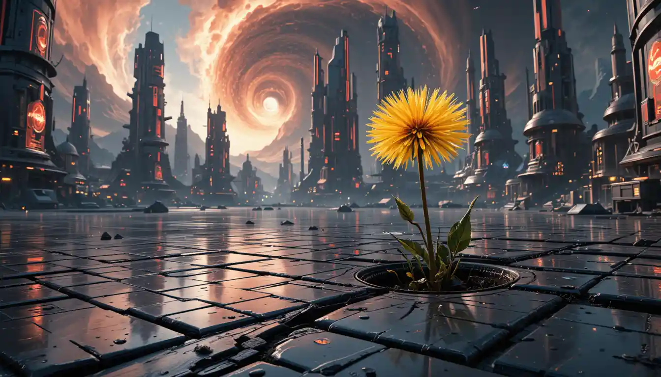 旋轉星雲天空下的未來感異星高塔城市