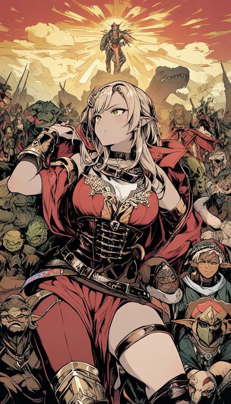 Proud reptilian warrior woman in red and white armor