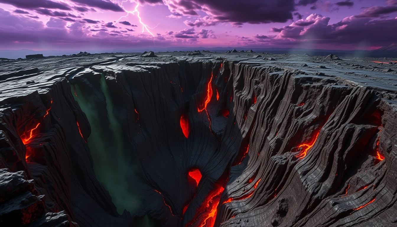 めまいを誘う、光り輝く異星の火山クレーターの眺め