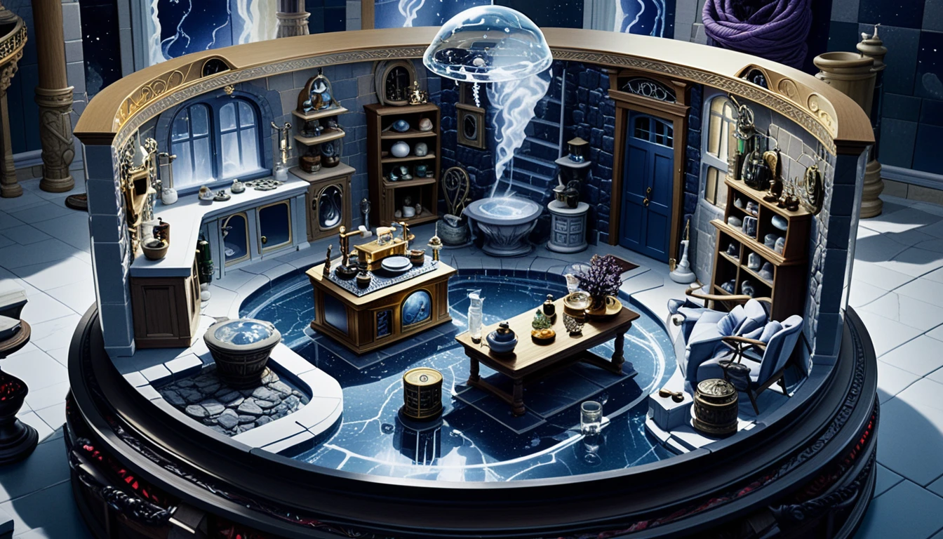 Isometrisches 3D-Haus-Diorama auf einer schwebenden Fantasy-Insel