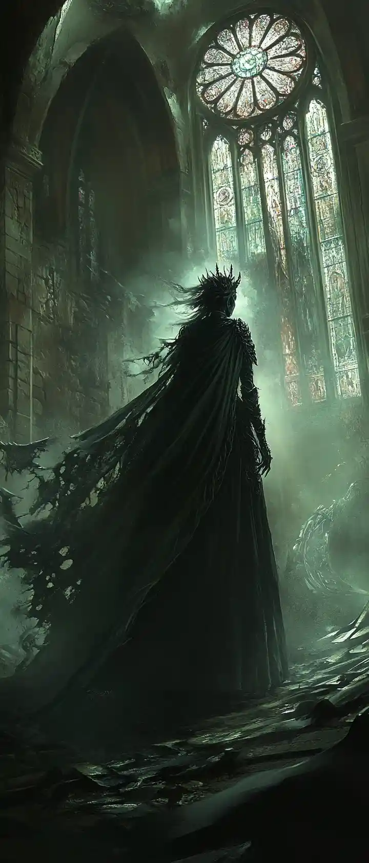 Melancholic Orc Queen In Ruined Moonlit Ballroom