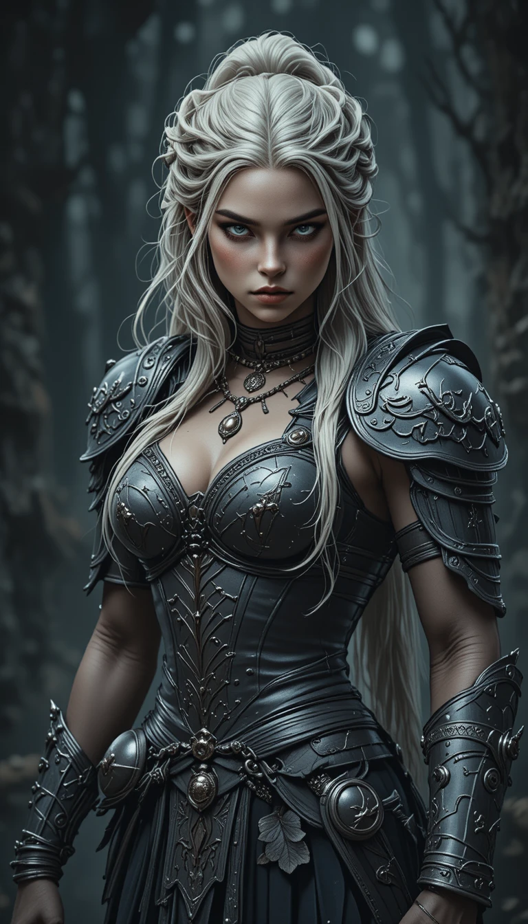 Fierce nordic warrior woman with shield and axe