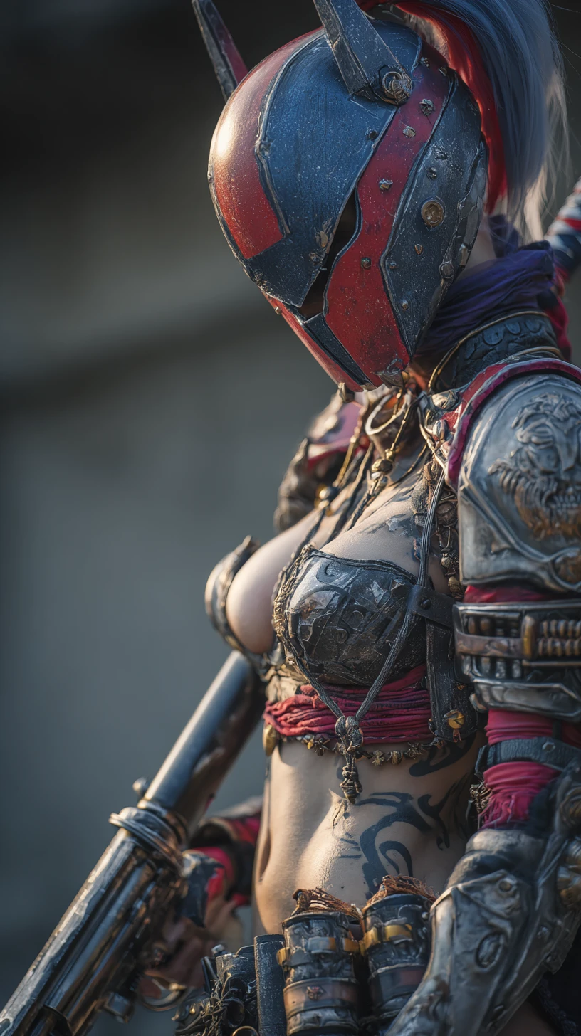 Anime warrior girl in black armor with wrestler mask