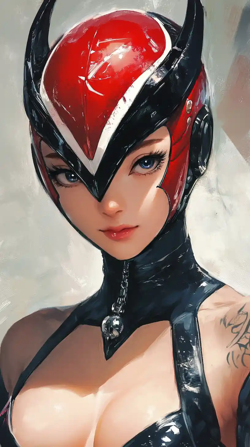 Glamorous anime warrior woman in jeweled veil close up