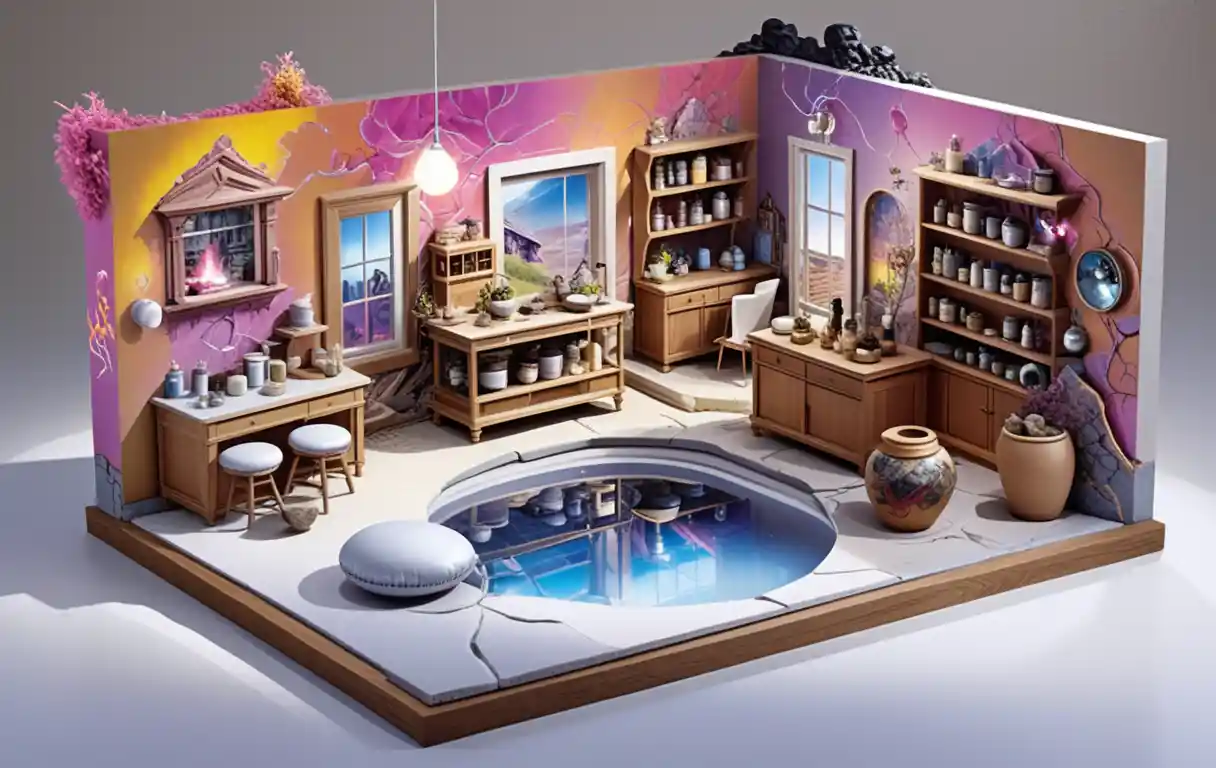 Isometric 3D house diorama on a fantasy floating island