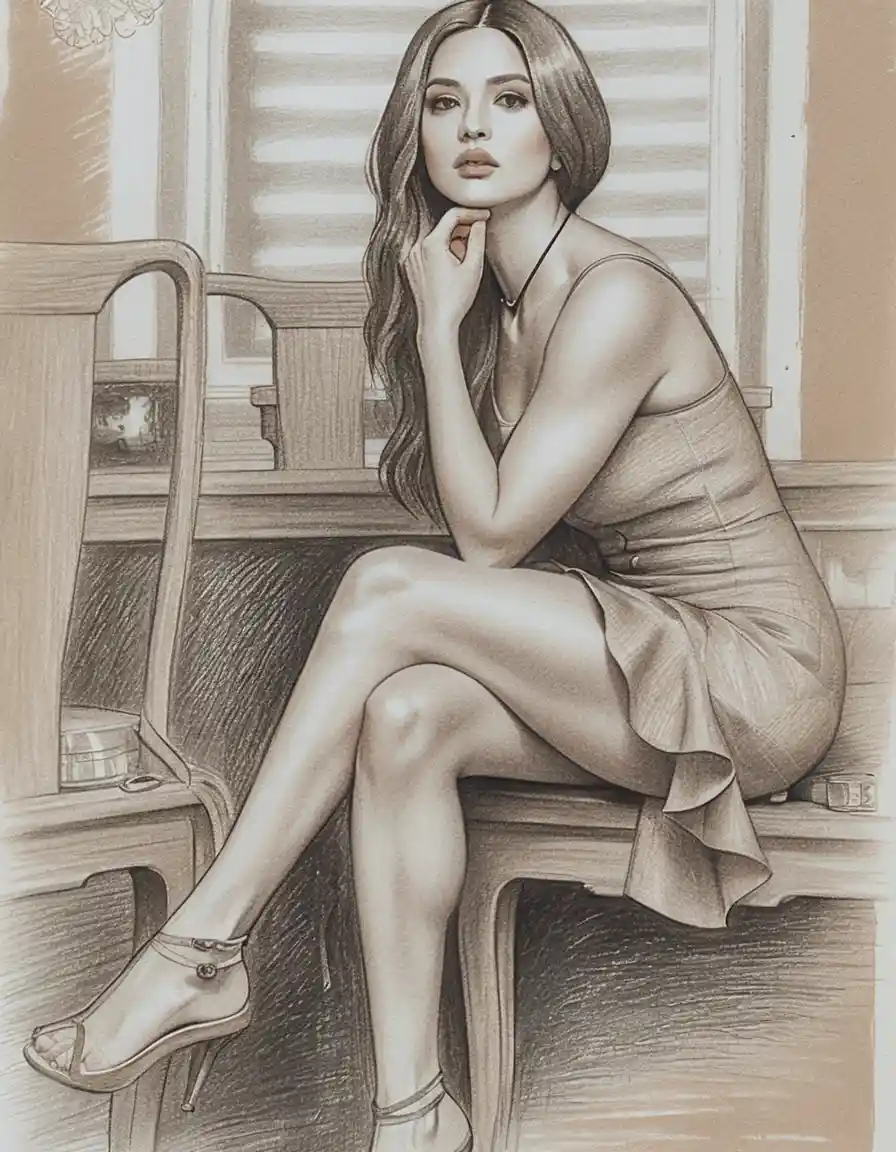 Sepia portrait of East Asian girl in victorian corset