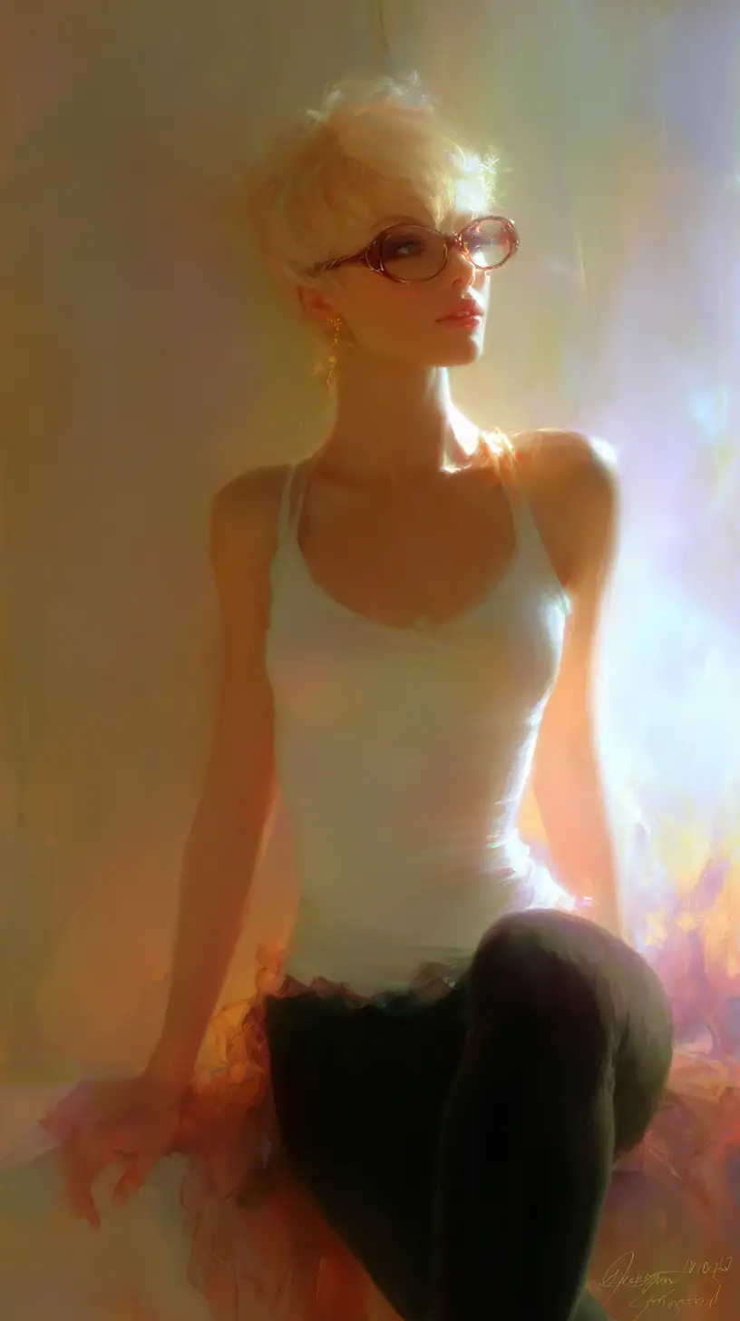 Fashion model with blonde bob in minimalist studio pose