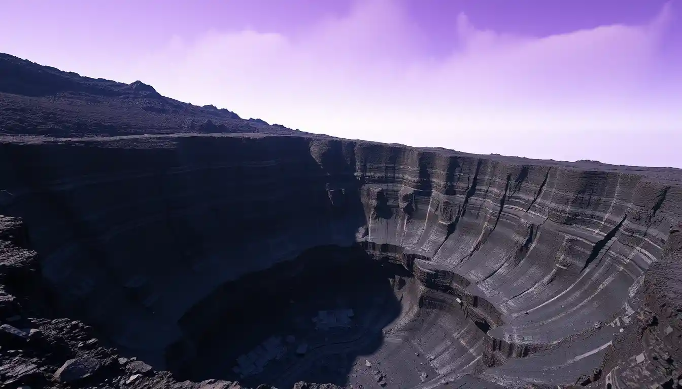 絶滅したエイリアン火山クレーターと切り立った玄武岩の壁