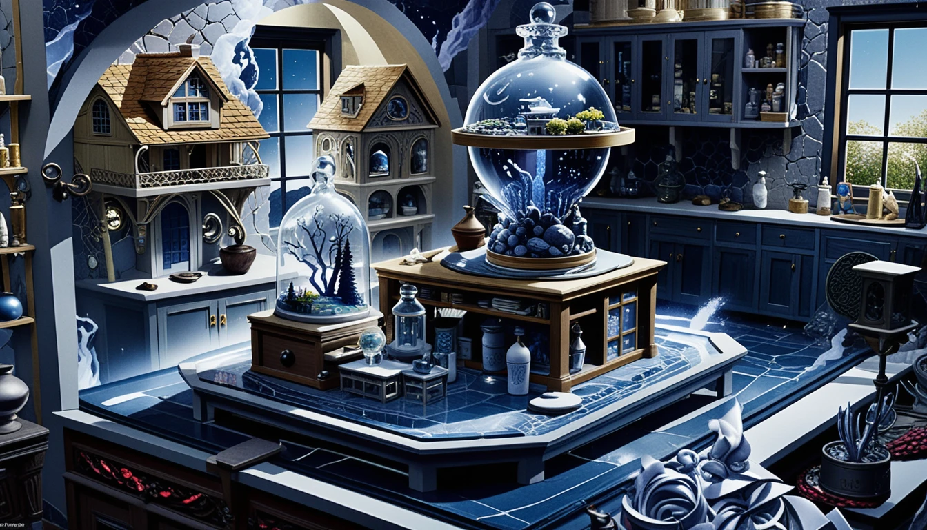Casa em miniatura 3D isométrica em uma ilha flutuante de fantasia