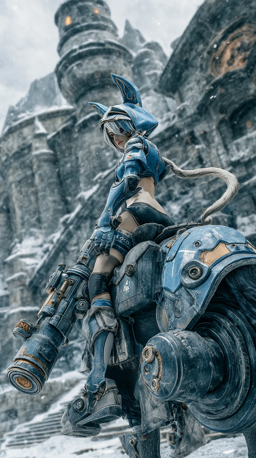 Close up anime girl warrior with futuristic armor