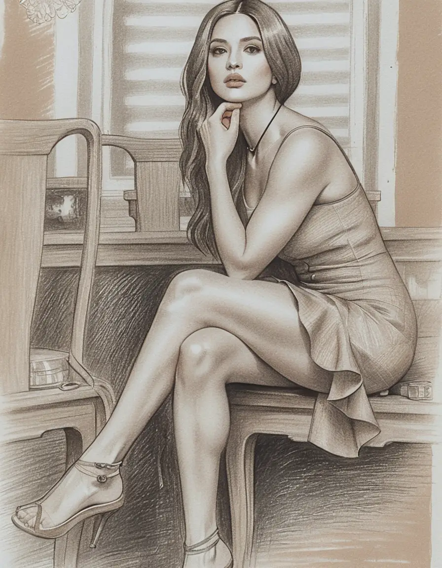 Sepia portrait of East Asian girl in victorian corset