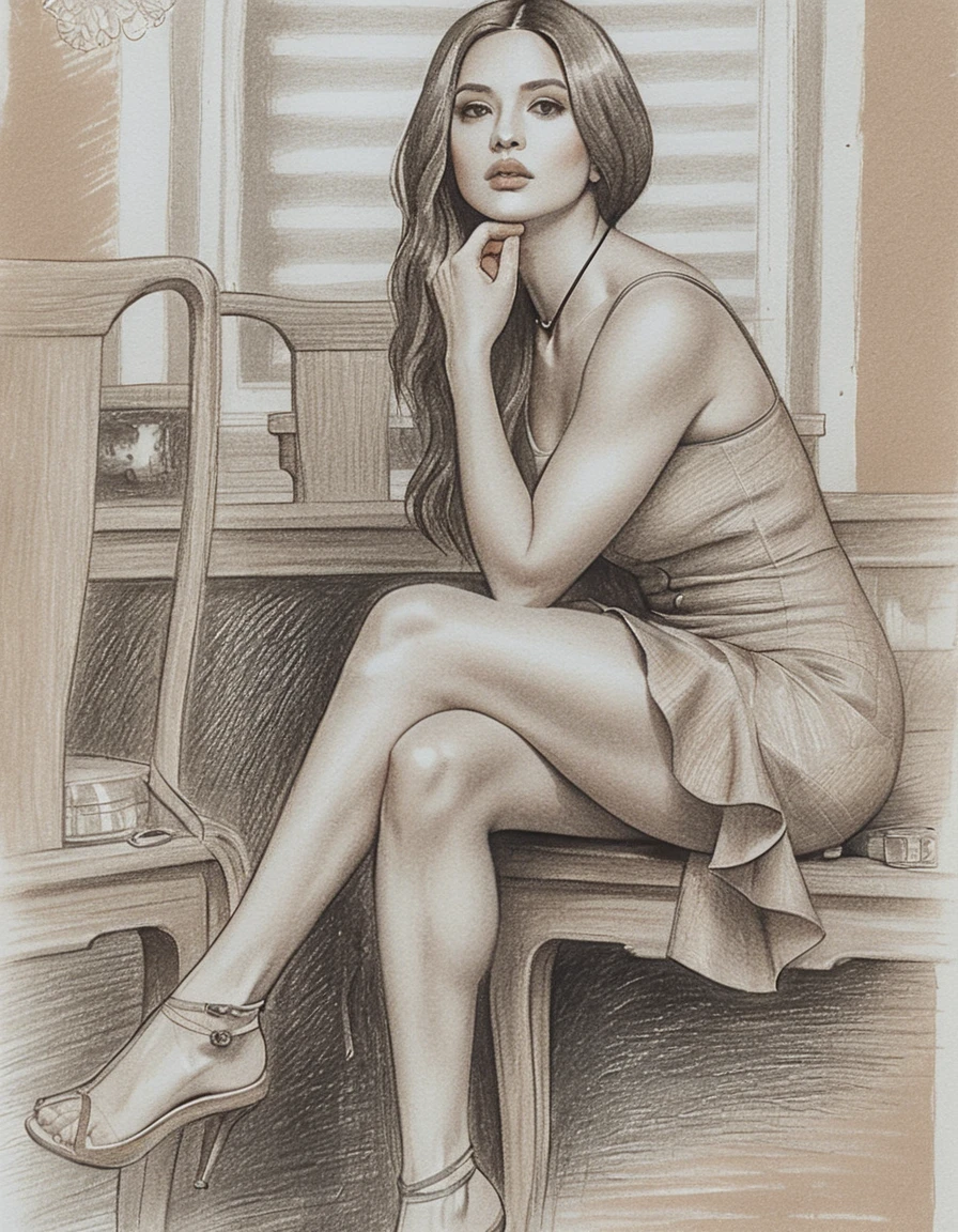 Sepia portrait of East Asian girl in victorian corset