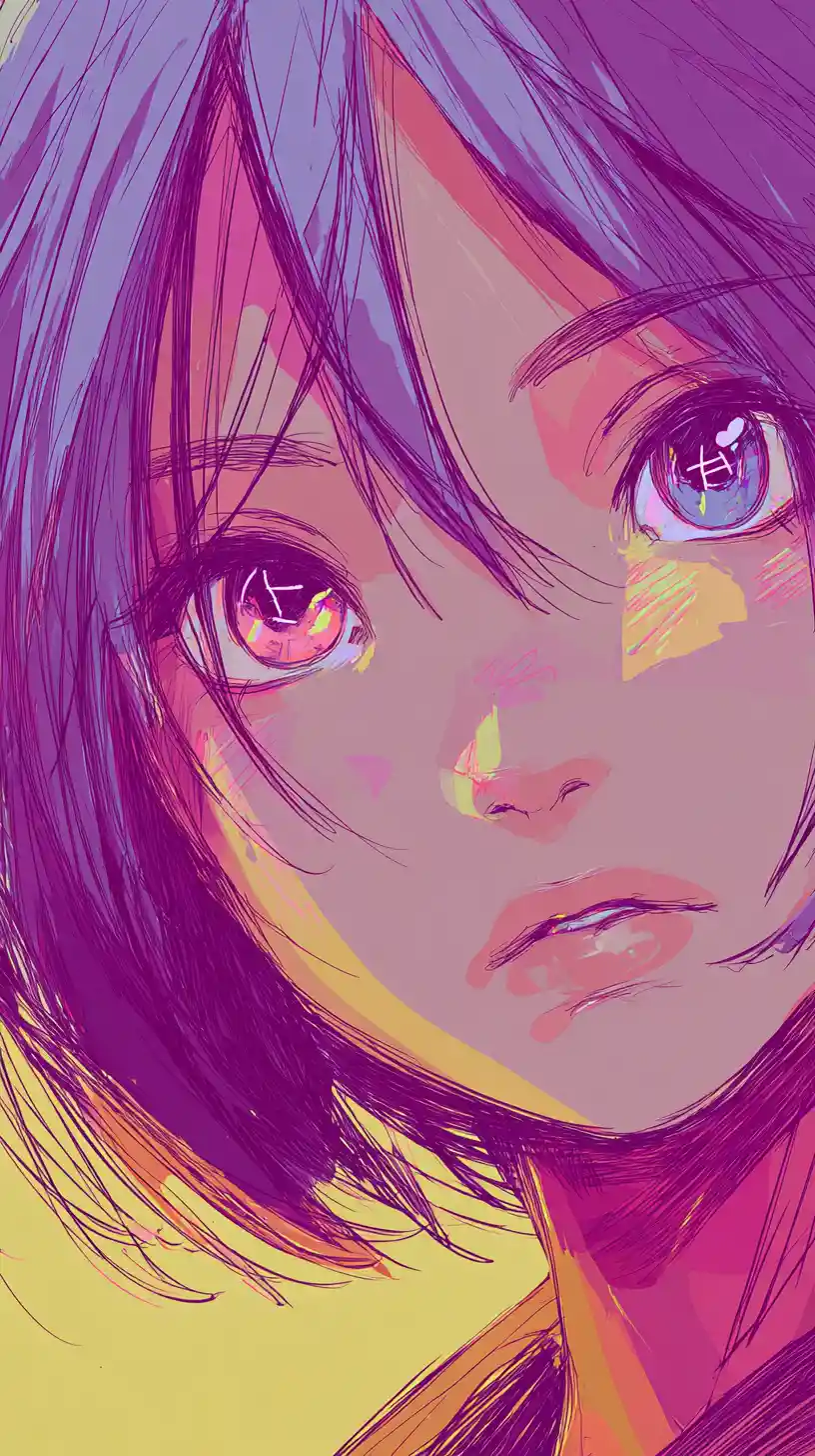 Anime girl portrait with colorful eyes and soft background