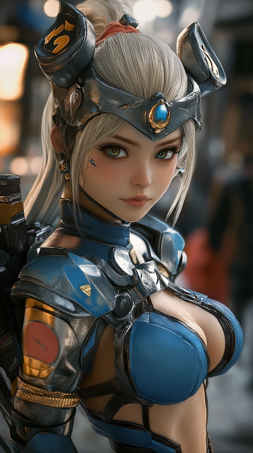 タトゥーを入れたアニメ女戦士の装甲アップ