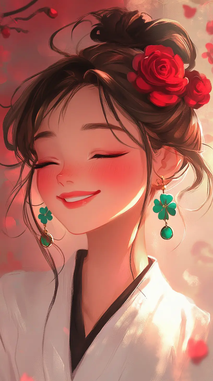 Smiling young girl with roses in her hair