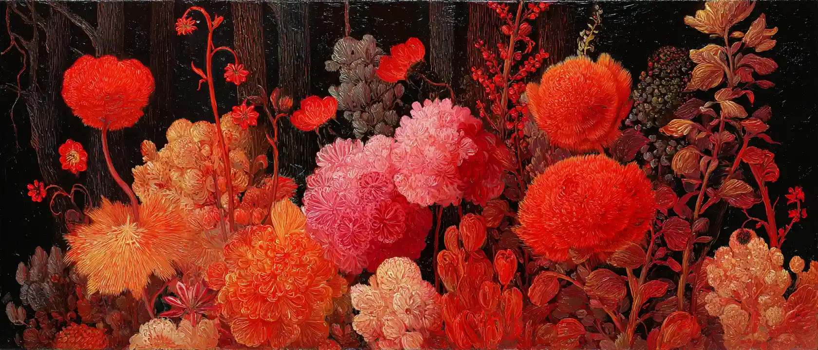 Surreal fantasy forest with bioluminescent shaman and flowers