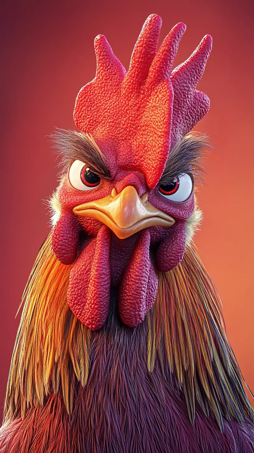 Confident Cartoon Rooster Portrait With Playful Expression