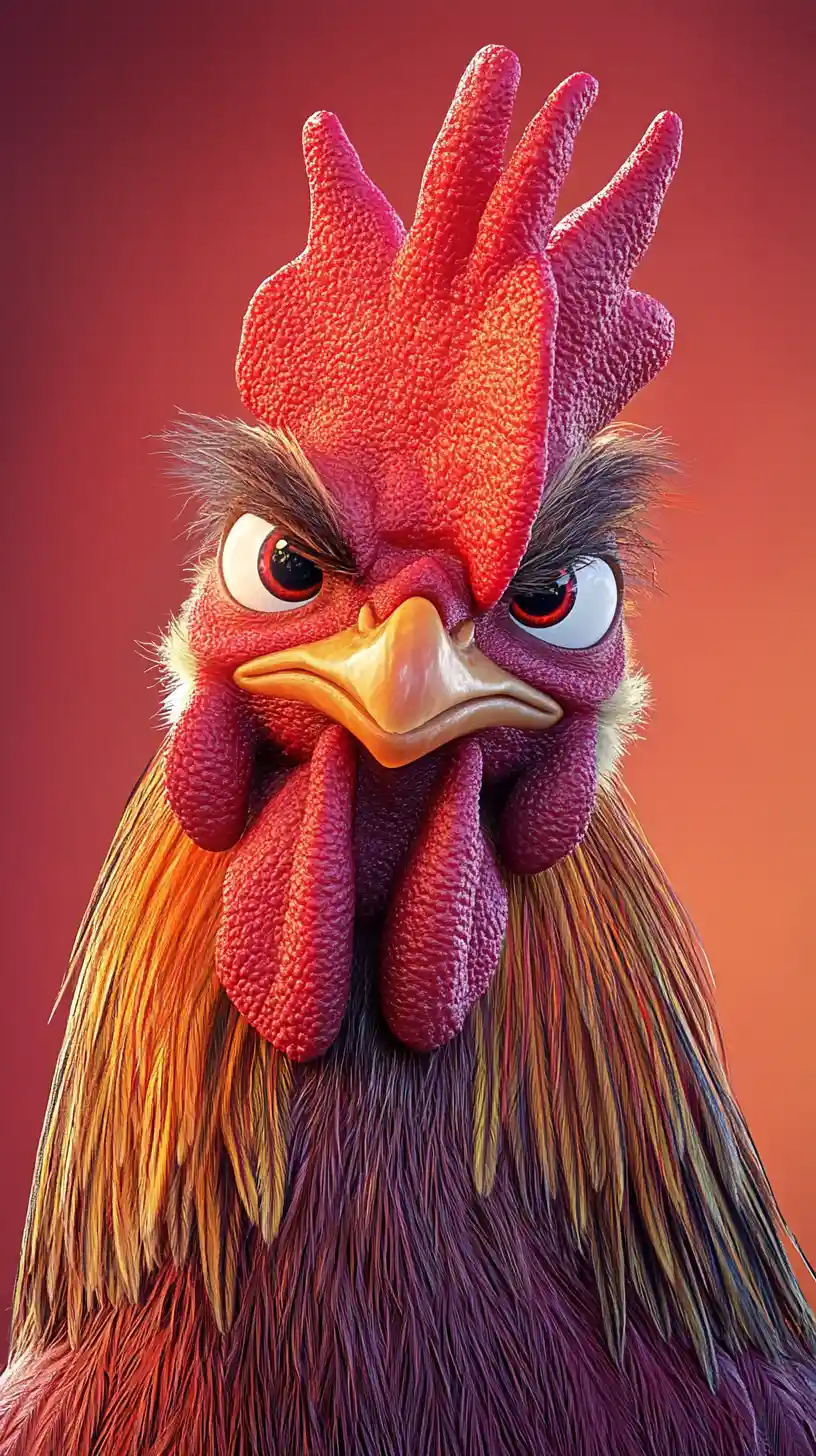 Ritratto di Gallo a Cartone Animato Sicuro di Sé con Espressione Giocosa