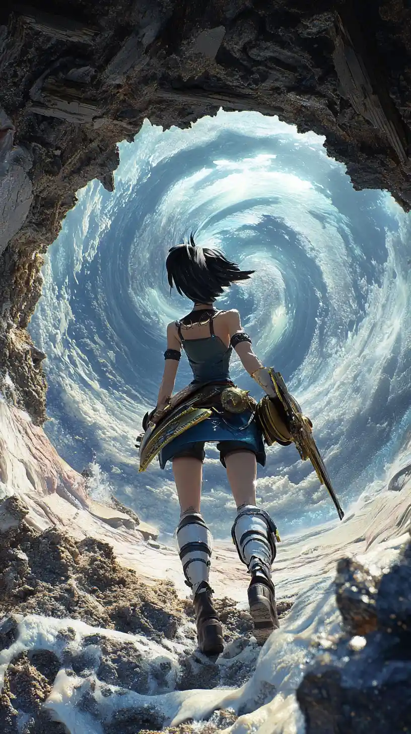 Close up of a scarred anime warrior woman in blue armor