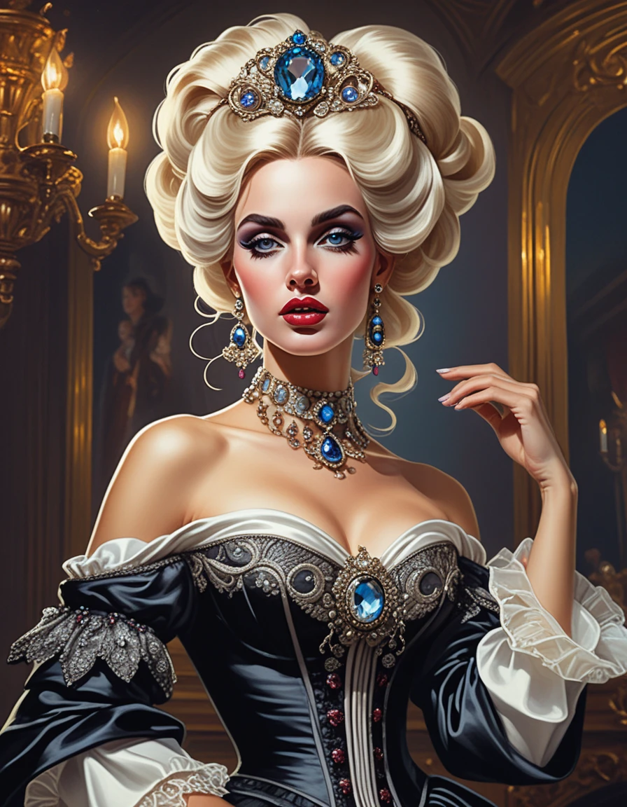 Sultry fantasy enchantress in a lavish rococo mansion
