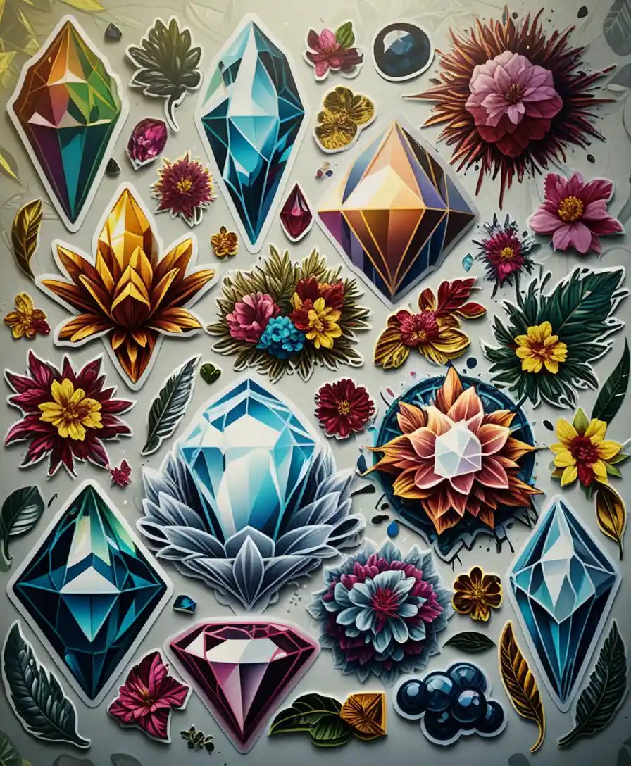 Colorful crystal cluster illustration with neon fantasy accents