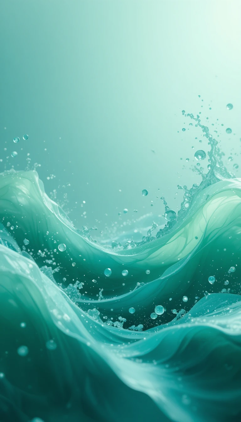 Ondas abstratas verde suave com partículas de luz flutuantes