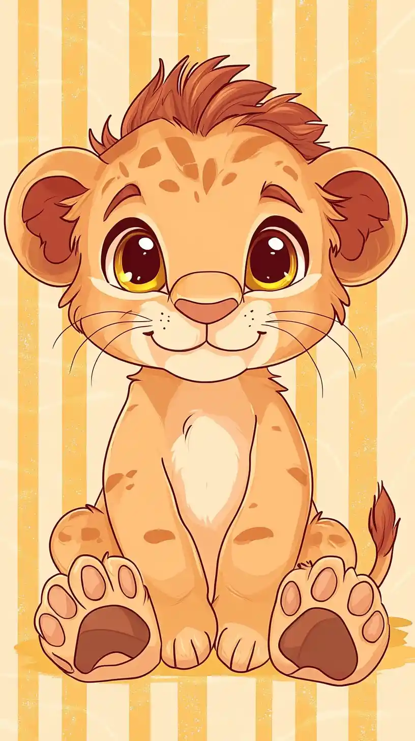 Cute chibi lion cub with big eyes and soft rounded paws