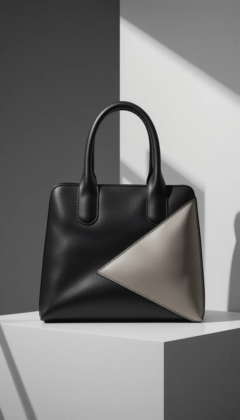 Borsa monocromatica scultorea con manico architettonico curvo