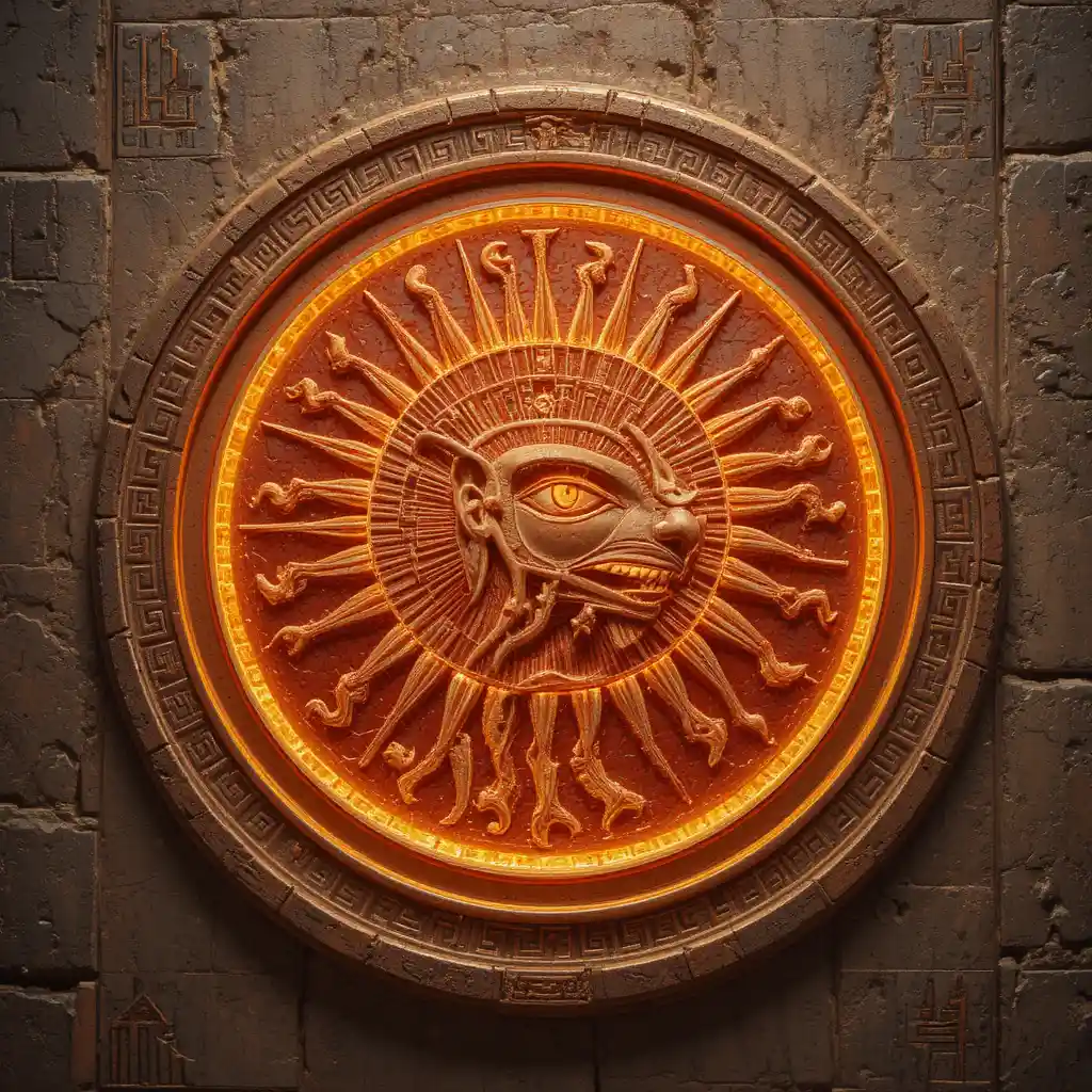 Leo zodiac glyph carved in glowing red sandstone