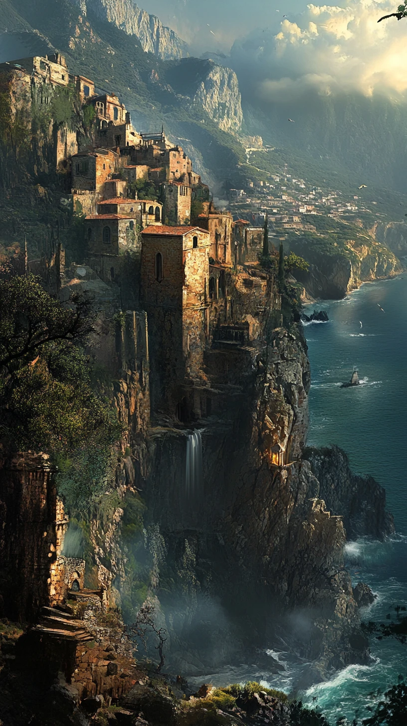 Dark fantasy seal among Corsican cliffs at twilight