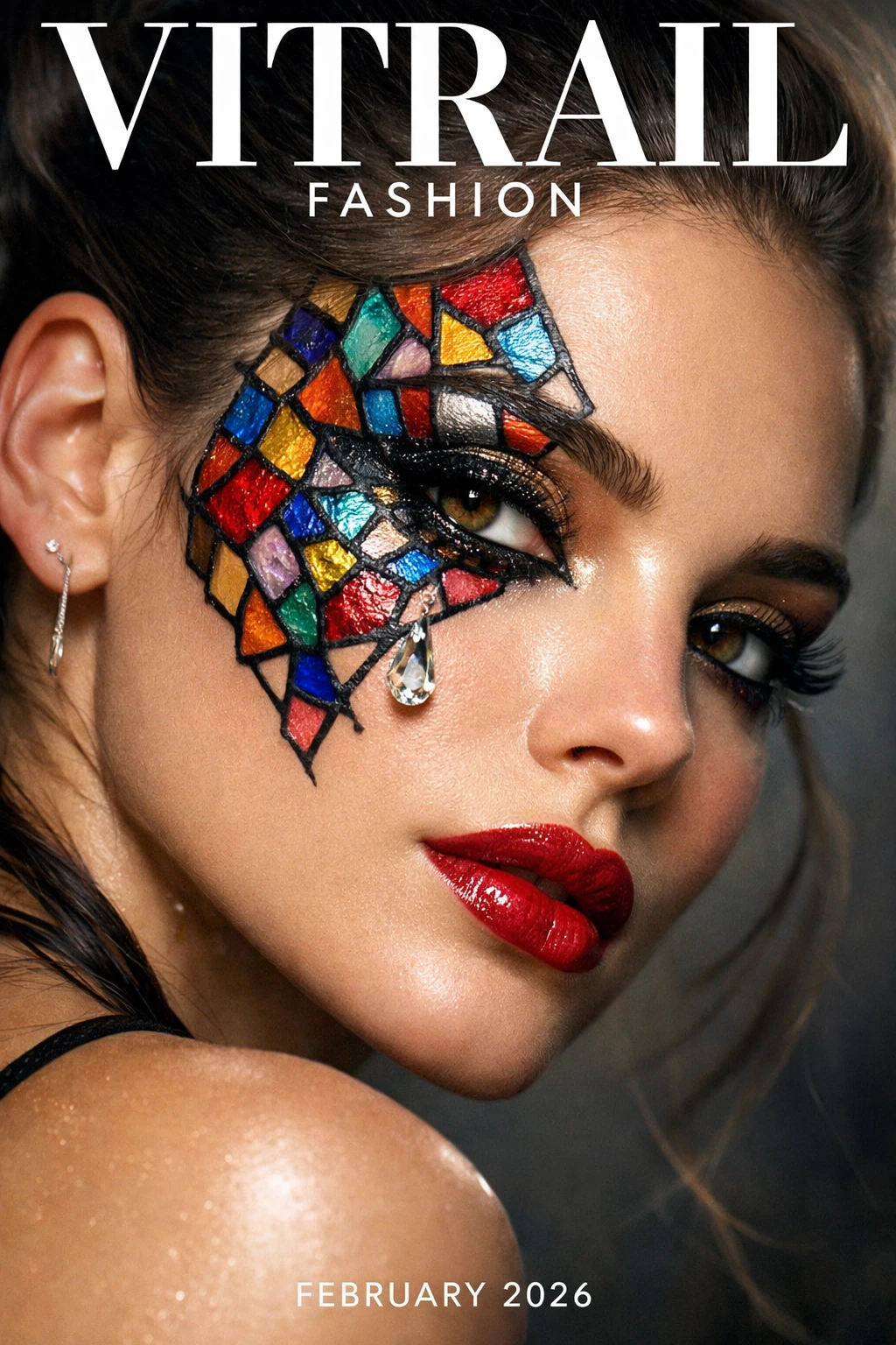 Close up fashion portrait with stained glass inspired makeup