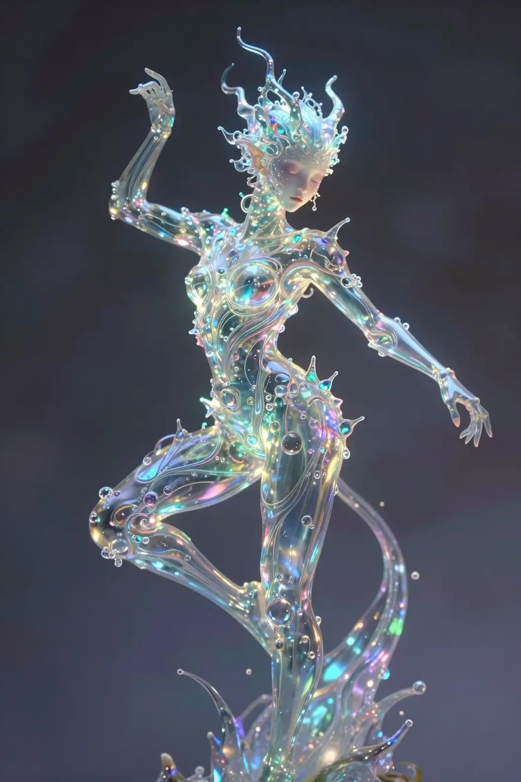超現實空間中發光的異界液態玻璃生物
