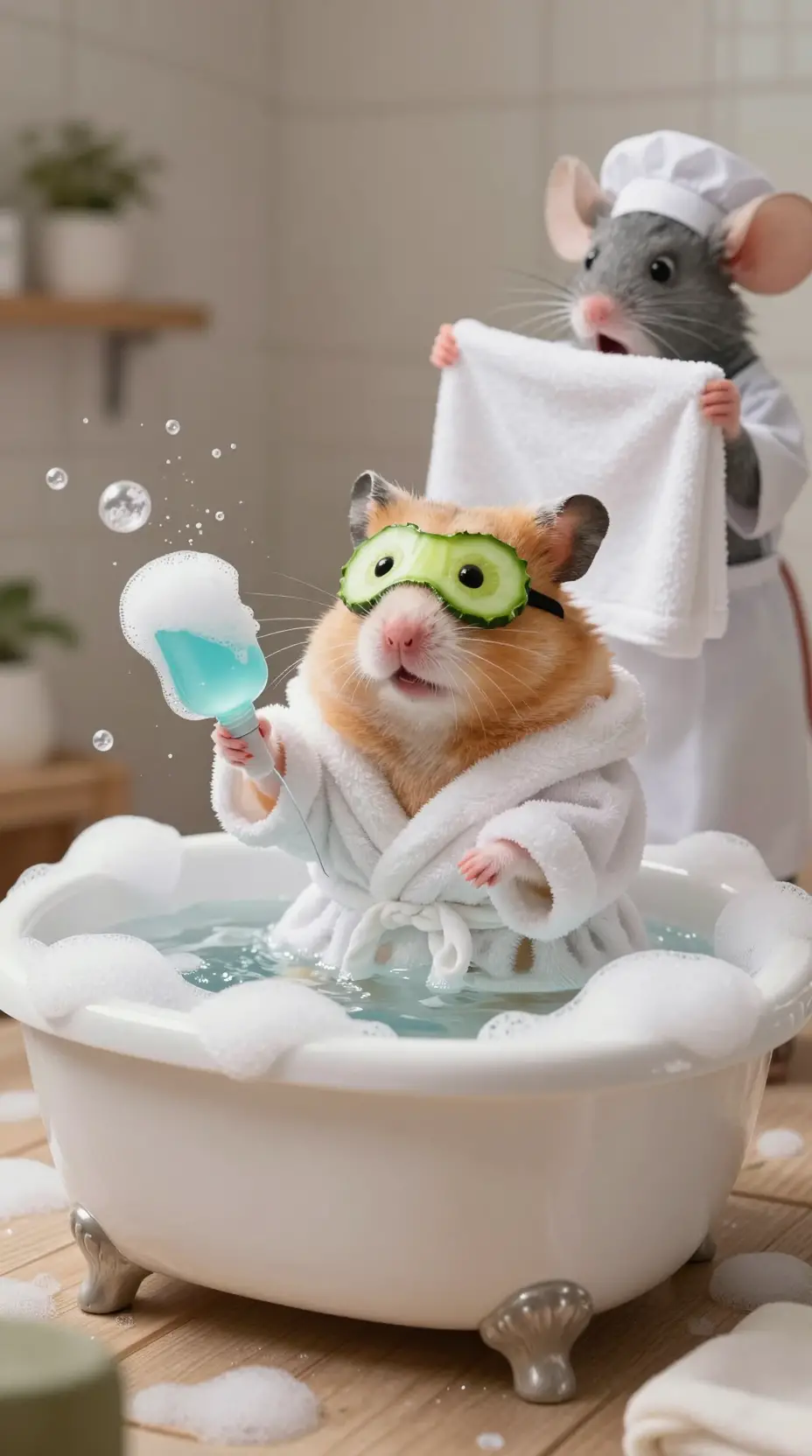 Hamster Spa Disaster With Bubble Filled Hot Tub
