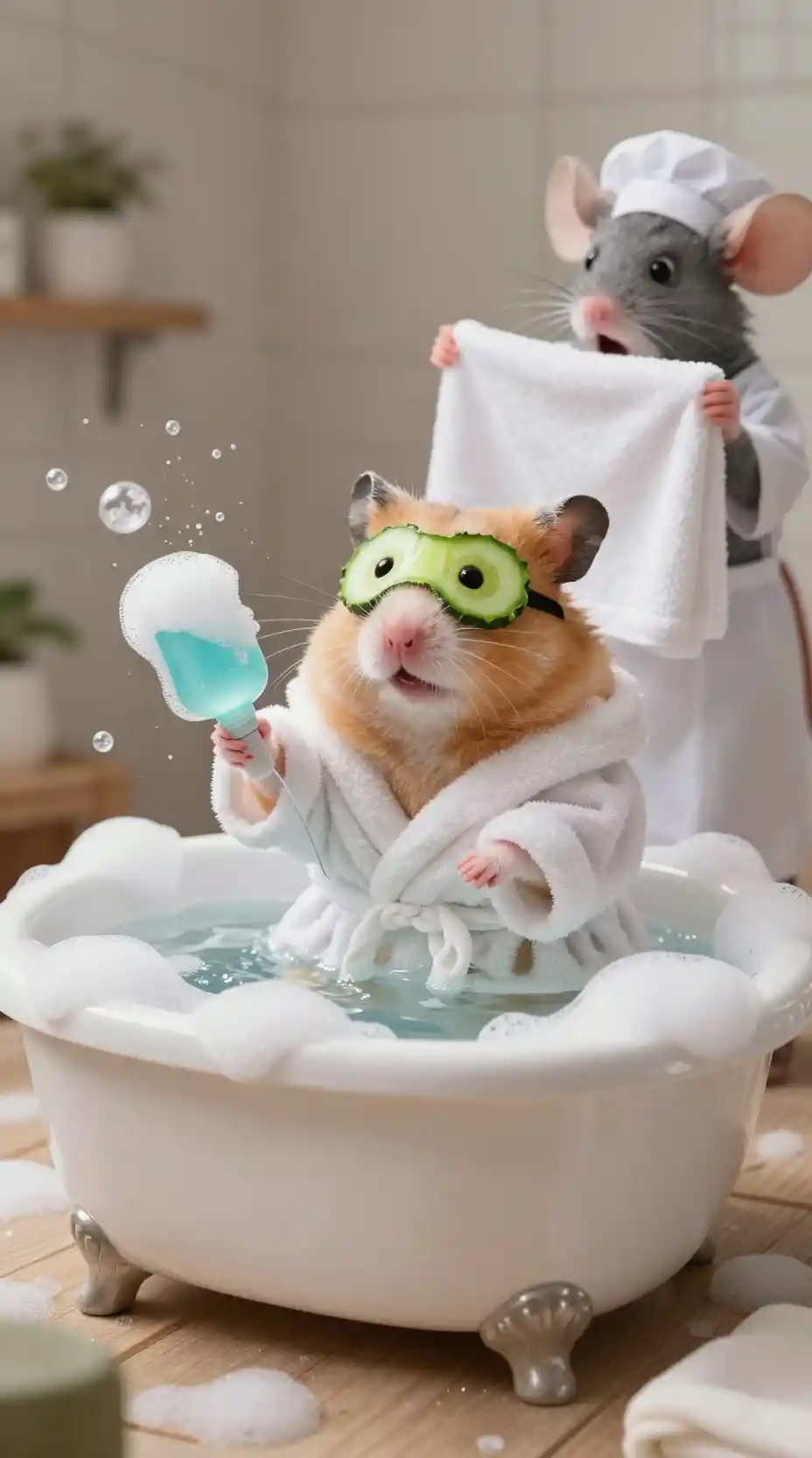 Hamster Spa Disaster With Bubble Filled Hot Tub