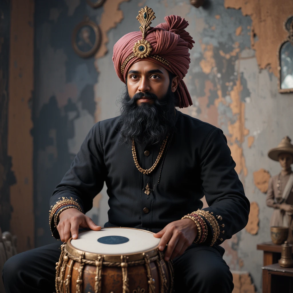 Cartoon monkey dancing while playing a traditional dholak