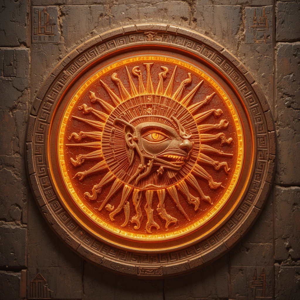 Leo zodiac glyph carved in glowing red sandstone