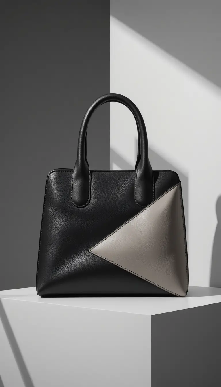 Borsa monocromatica scultorea con manico architettonico curvo