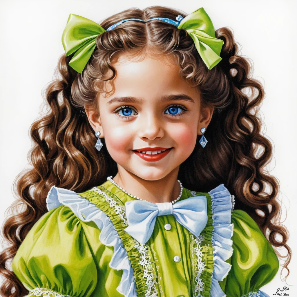 Smiling girl with braids in lime green vintage lace dress