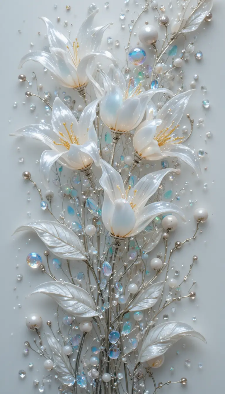 Macro glass bead bouquet in abstract mosaic background